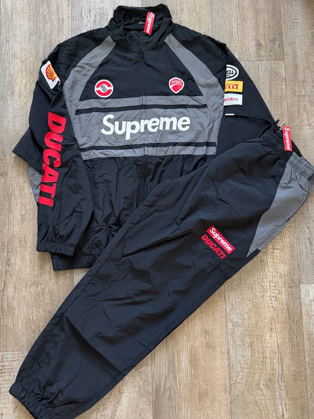 Supreme Black & Gray Ducati Track Jacket and Pants Set